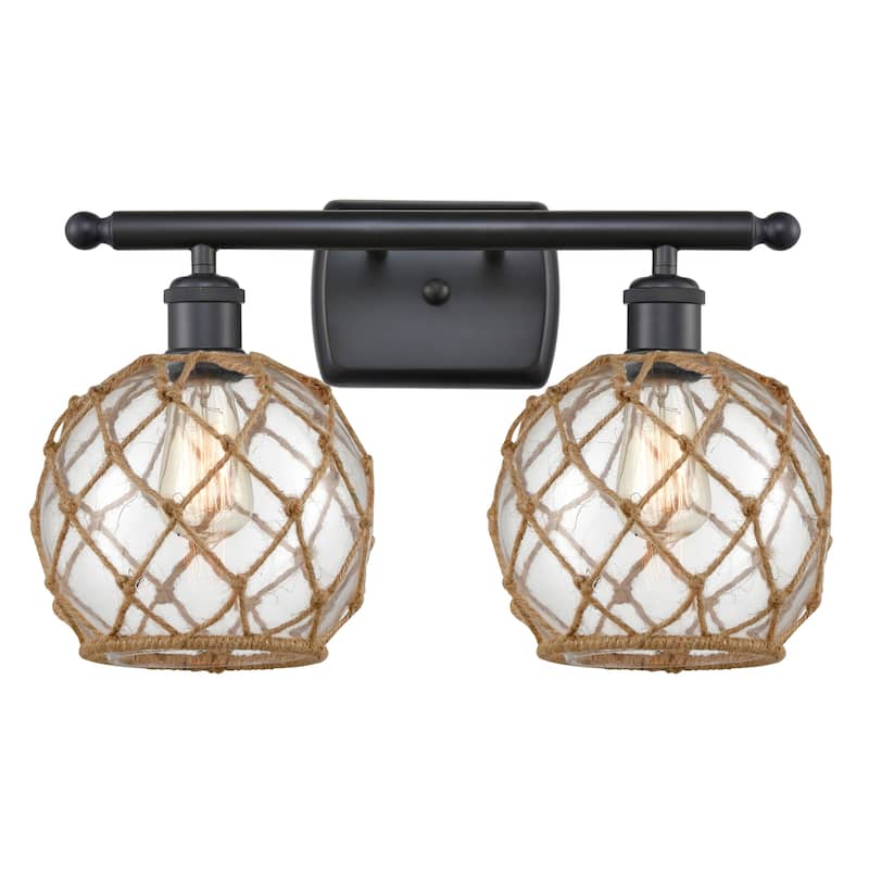 Innovations Lighting Farmhouse Rope 2 Light 16" Wide Bathroom Vanity - Matte Black / Clear / Black