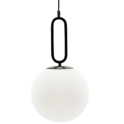 VidaLite Modern 60W LED Glass Globe Pendant Light, Adjustable Height, Matte Black Wire with Frosted White Shade