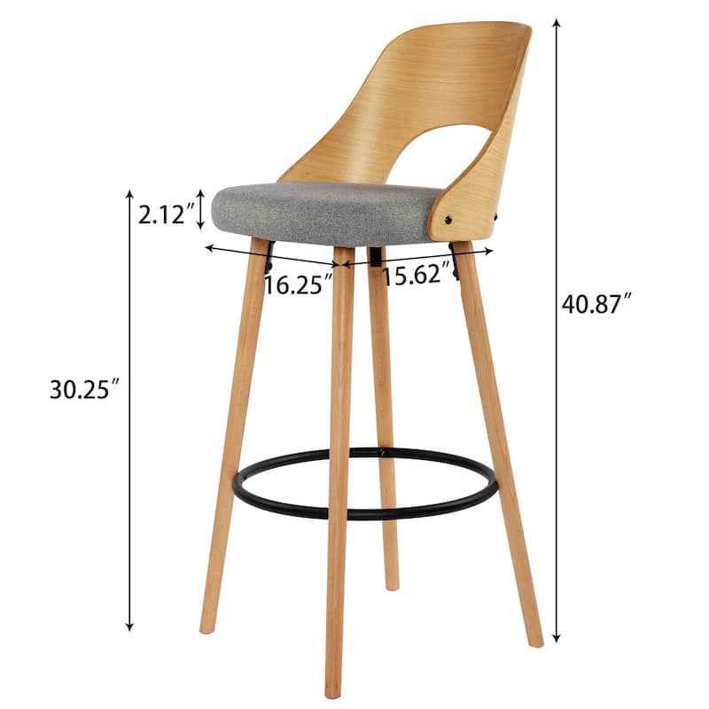 30-Inch Solid Wood Upholstered Bar Stools Set of 2 Bentwood Barstools with Back