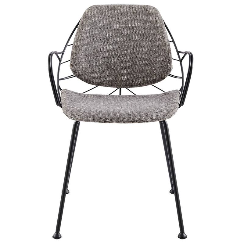 Set of Two Leaf Dark Gray Fabric and Black Dining Armchairs - Grey