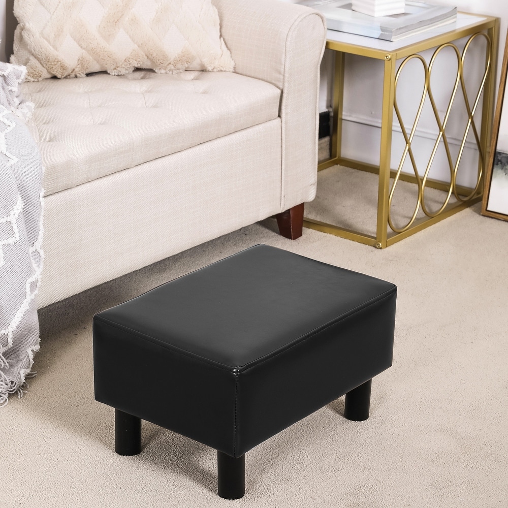  Small Foot Stool with Handle, Brown Faux Leather Short Foot  Stool Rest, Rectangle Storage Foot Stools Ottoman with Plastic Legs, Padded Footstool  Small Step Stool for Living Room, Office, Desk, Patio 