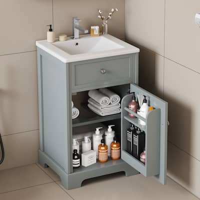 20" Bathroom Vanity with Sink, Bathroom Cabinet with Soft Closing Door, Storage Rack and Adjustable Shelve