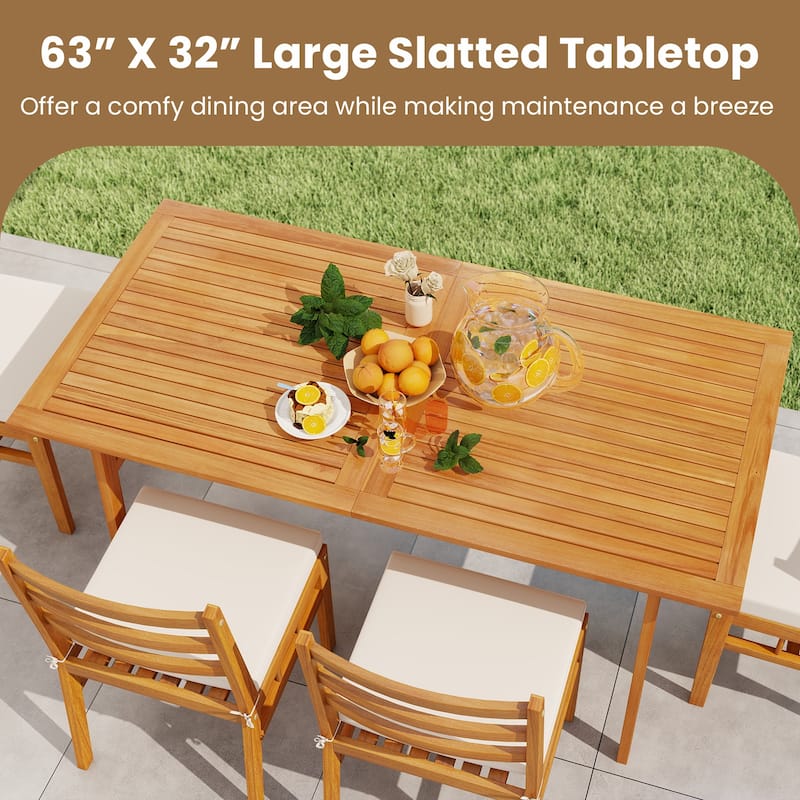 Gymax 6PCS Patio Acacia Wood Dining Set w/Bench 1.97'' Umbrella Hole