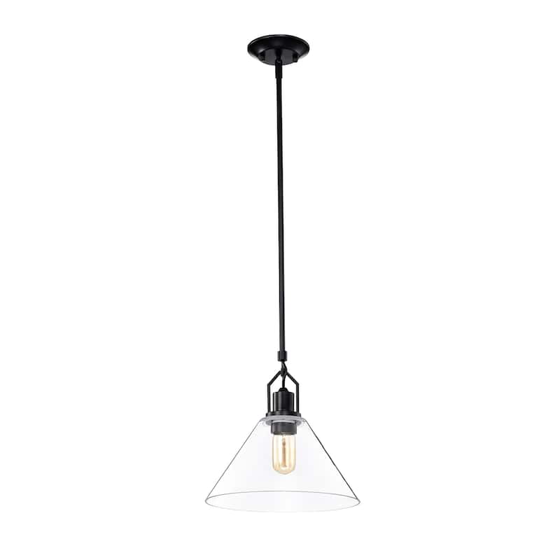 Matte Black 1-Light 12 in. Modern Pendant with Clear Cone Glass Shade