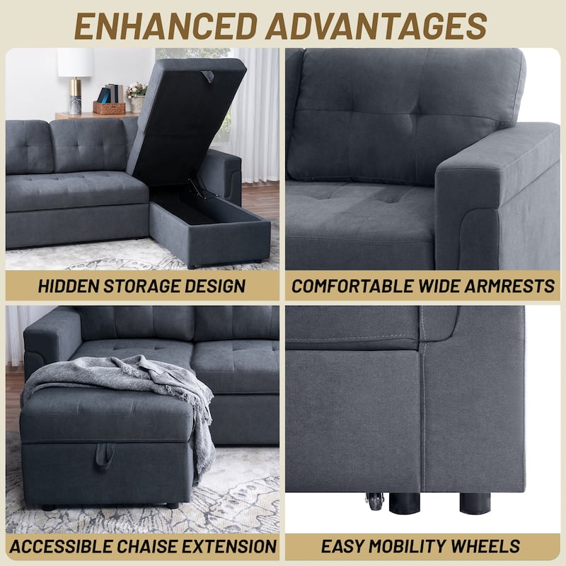 Reversible Sectional Sleeper Sofa with Storage Chaise & Pull-Out Bed