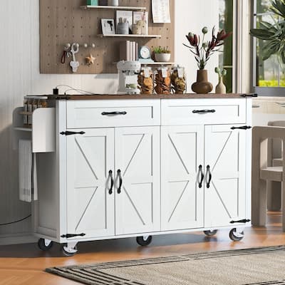 MDF Kitchen Cart with Power Outlet and Spice Rack and Drawer
