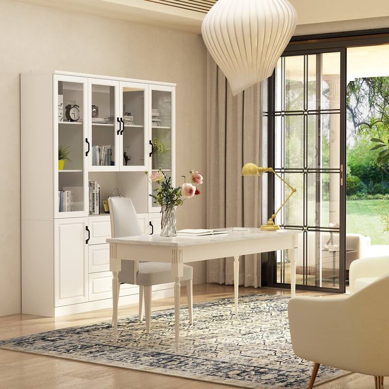 78.7" Large Combo Storage Cabinet Display Bookcase Glass Doors Pantry