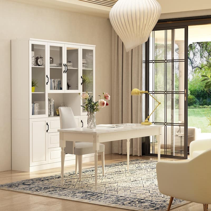 78.7"Modular White Curio Bookcase Cabinet w/Glass Doors Buffet Display - 63"
