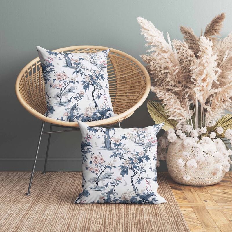 Open Air Orchid Faux Suede Reversible Throw Pillow White and Blue