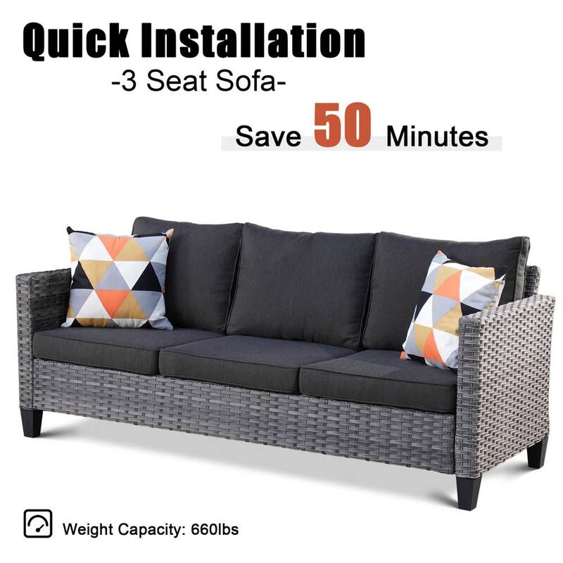 OVIOS 6-piece Outdoor Patio Wicker Conversation Set With Glass-Top Table