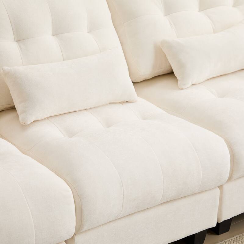 GDFStudio - 4-Seater Adjustable Backrest 119" Chenille Sofa with 2 Ottomans and 4 Throw Pillows