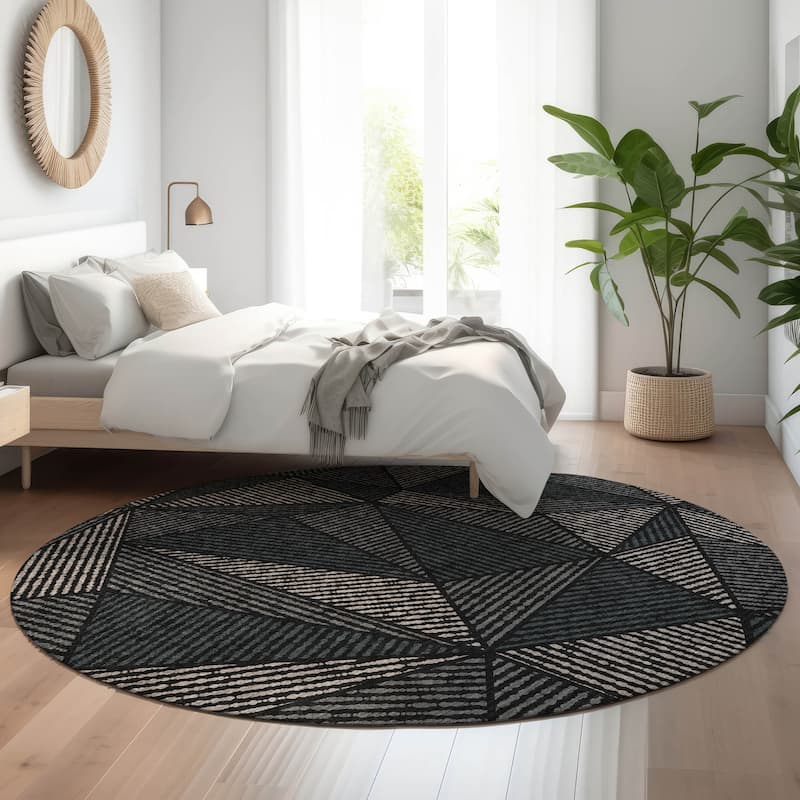 Premium Washable Super Soft Contemporary Mosaic Mayfield Rug - Black - 8' x 8' - Round