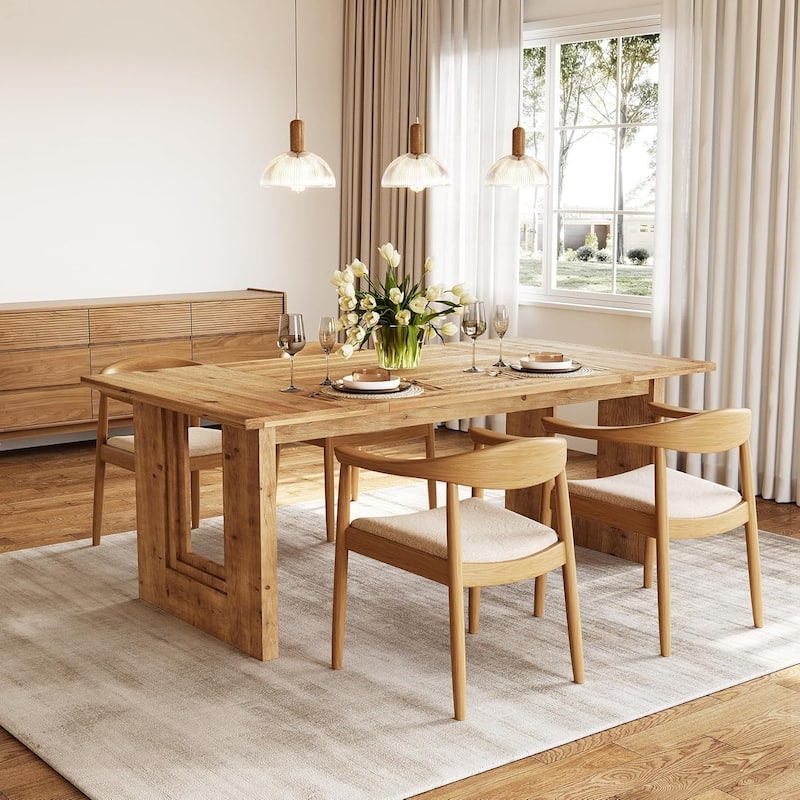 Solid Wood Dining Table for 6 People, 63-Inch Rectangle Farmhouse Kitchen Table - 63" W x 31.5" D x 29.5" H