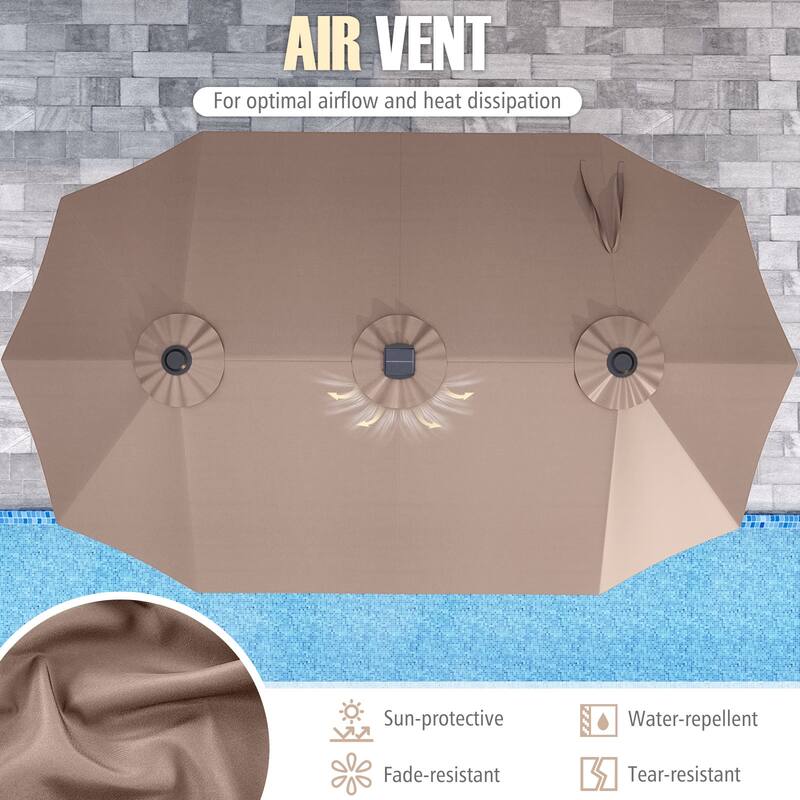 Costway 15.5 FT Extra-Large Patio Umbrella with LED Solar Lights & 12 - See Details