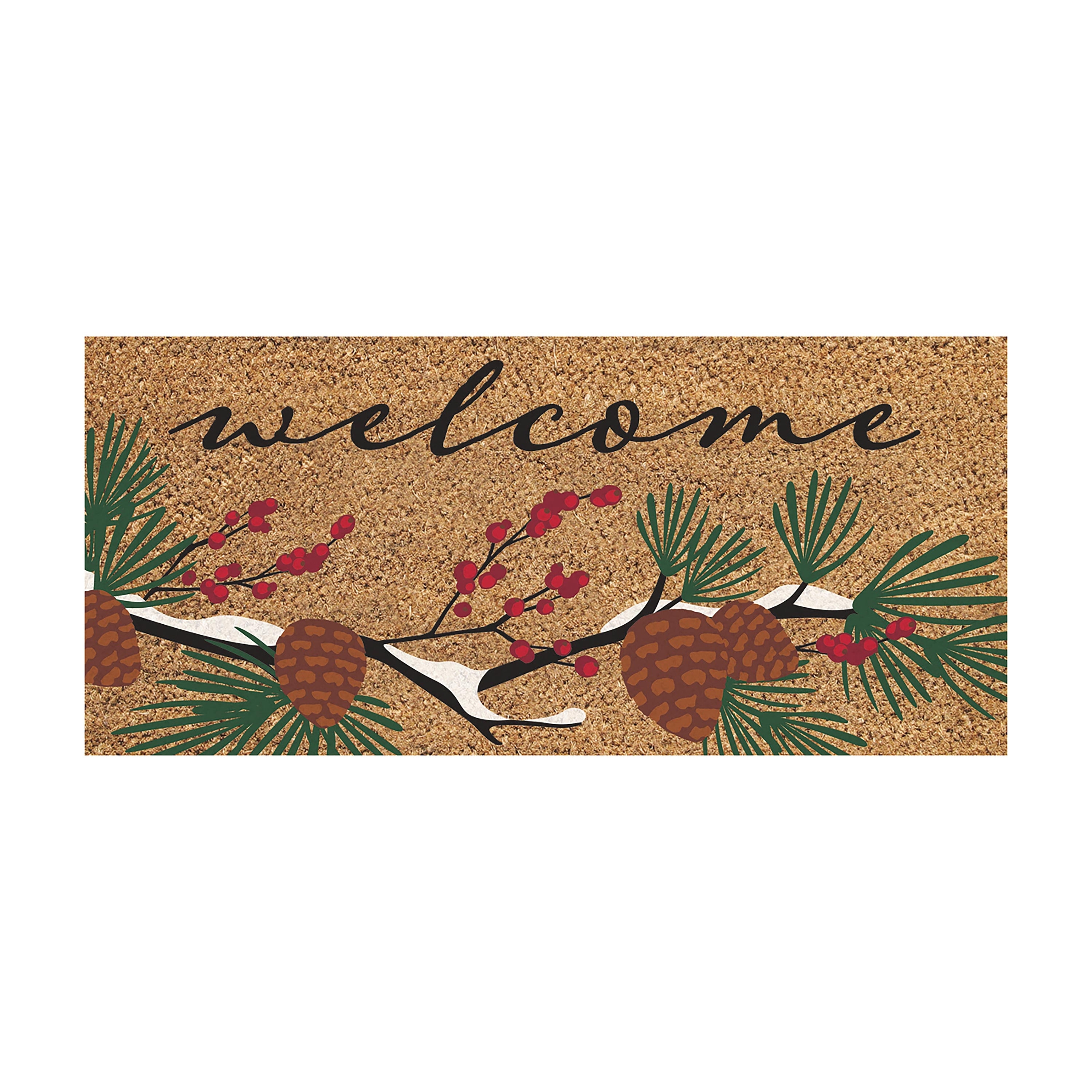 Welcome Pinecones Branch Flocked Coir Sassafras Switch Door Mat - 22" x 10"