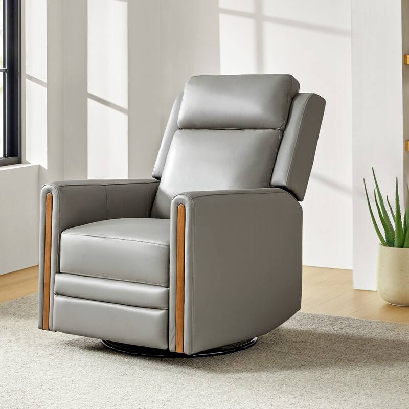 Jaime Modern Genuine Leather Rocking Swivel Power Recliner with Adjustable Headrest and Footrest by HULALA HOME - Grey