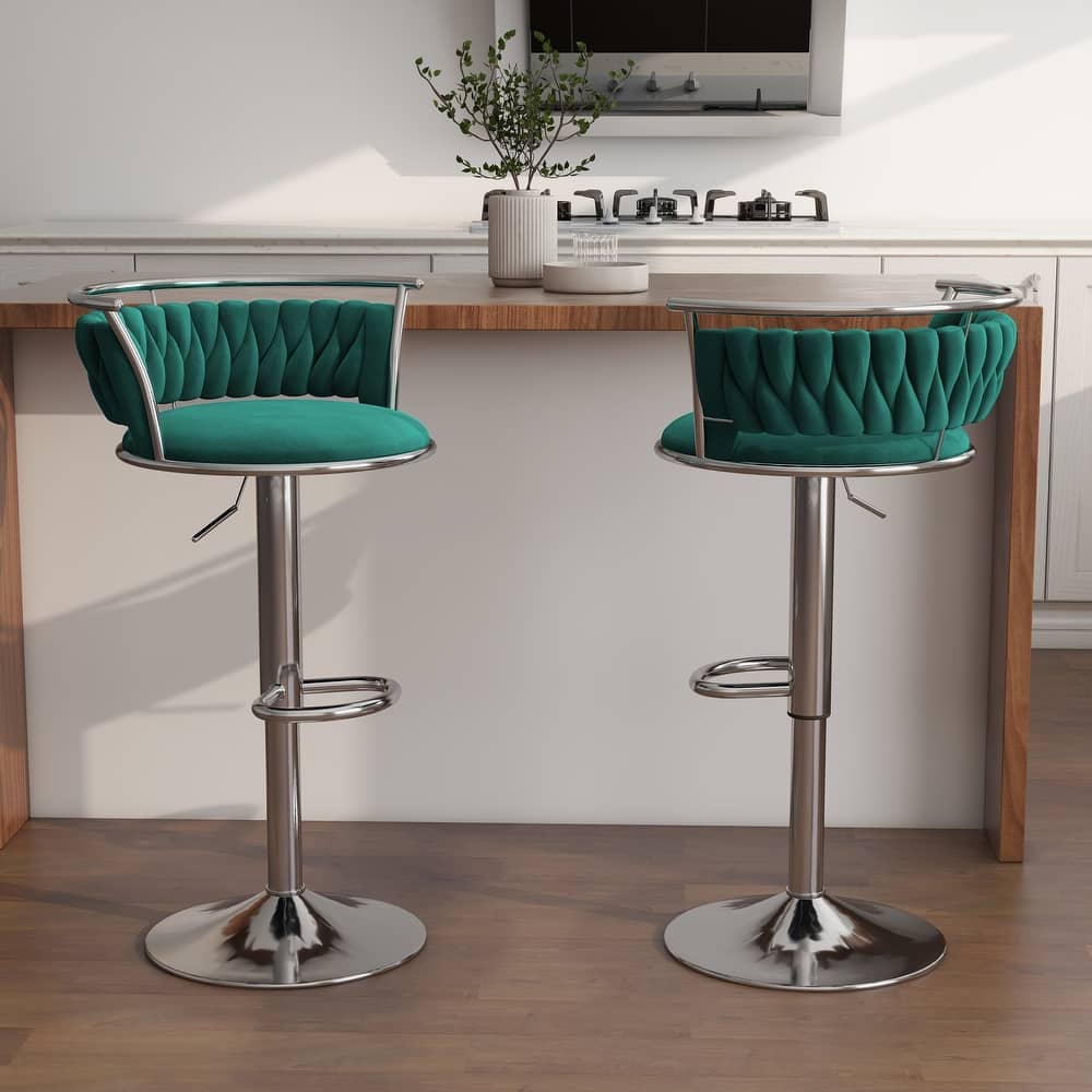 Modern Velvet Adjustable Swivel Bar Stools Set of 2