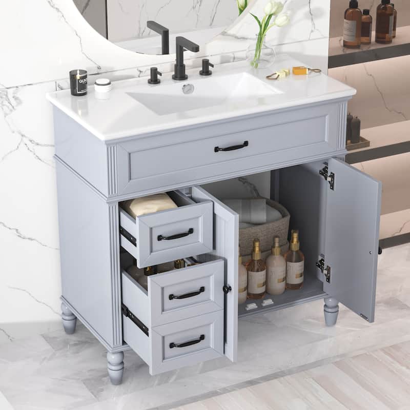 Christopher Knight Home Yvenith 36" Bathroom Vanity with Ceramic Sink - 36.00" Lx 18.5" W x 34.4" H