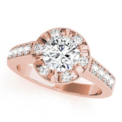 Auriya 14k Rose Gold Lab Grown Round Diamond Halo Engagement Ring 0.50 to 5.00 ct. tw. (F-G VS)