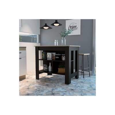 Kitchen Island with Storage - Maykoosh Prep Island, 2-Tone Finish, 3 Shelves, Kitchen Cart, 35.4" H x 40.5" W