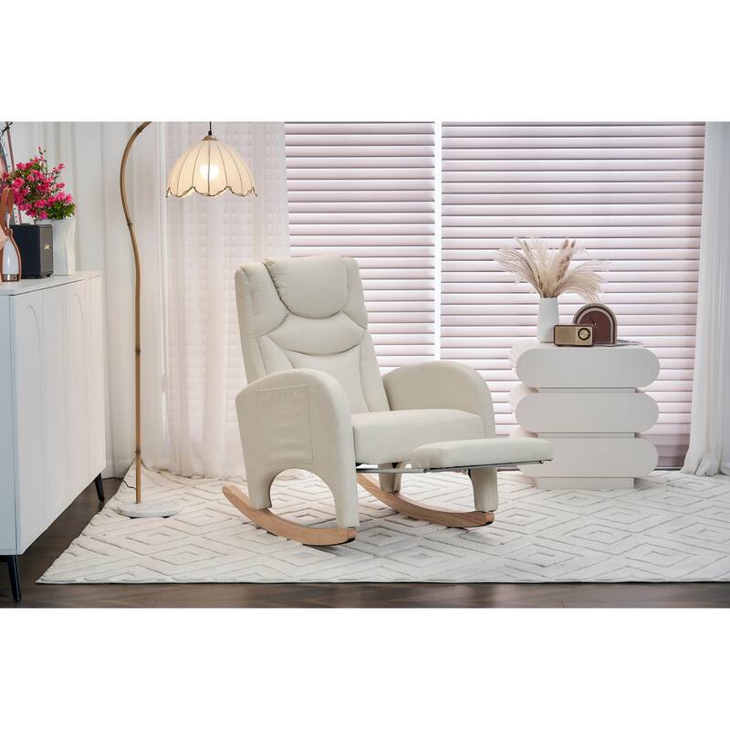 Comfortable Rocking Chair with Adjustable Footrest and Spacious Seat, Perfect for Relaxing and Unwinding.