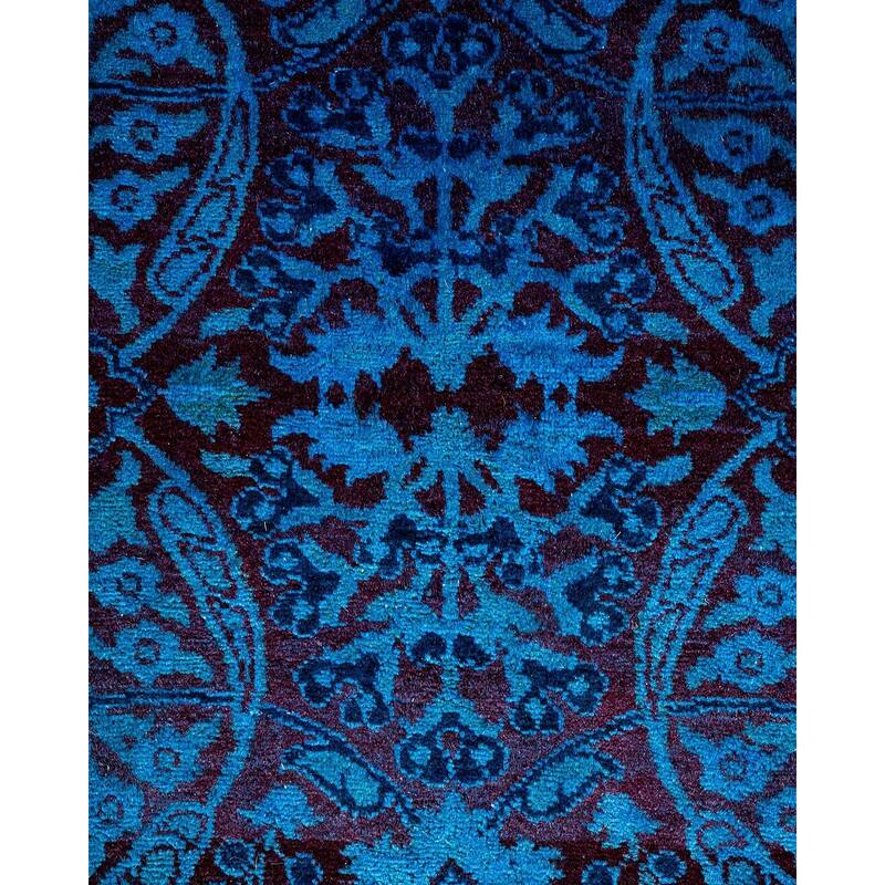 Overton Hand Knotted Wool Vintage Inspired Modern Contemporary Overdyed Blue Area Rug - 6' 3" x 12' 8"