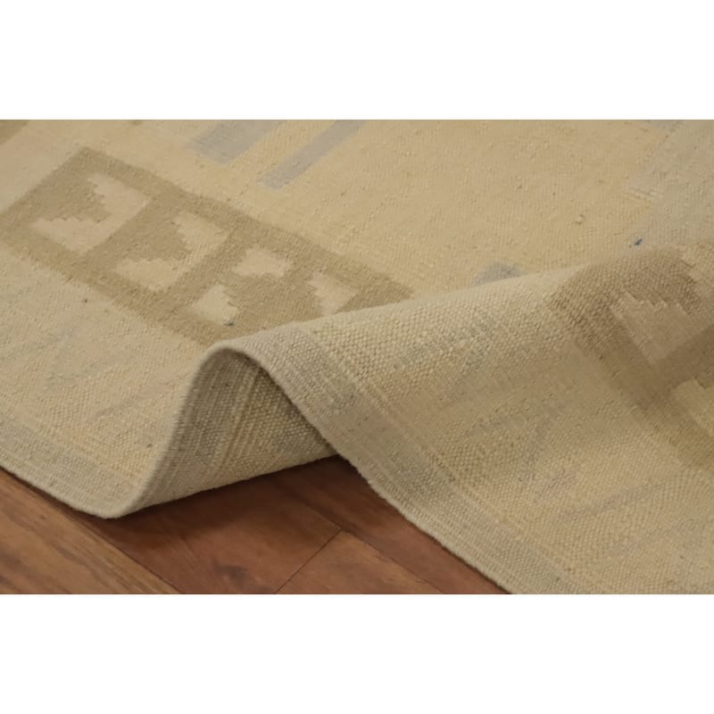 Hand Woven Oriental 100% Wool Carpet Southwestern Tribal Beige & Ivories Kilim Runner Rug - 9' 10'' X 2' 8''