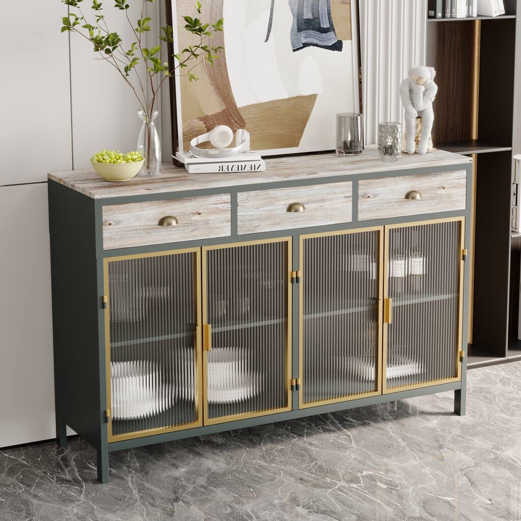 47.64" "3 Doors Modern Sideboard with 3 Top Drawers, Freestanding Sideboard Storage Cabinet