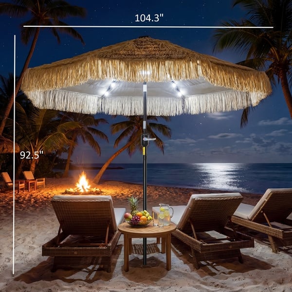 hula patio umbrella Tangkula 9.5 ft Cantilever Tiki Thatch layer fabric for extra sun protection GDY 9 FT 32 LED