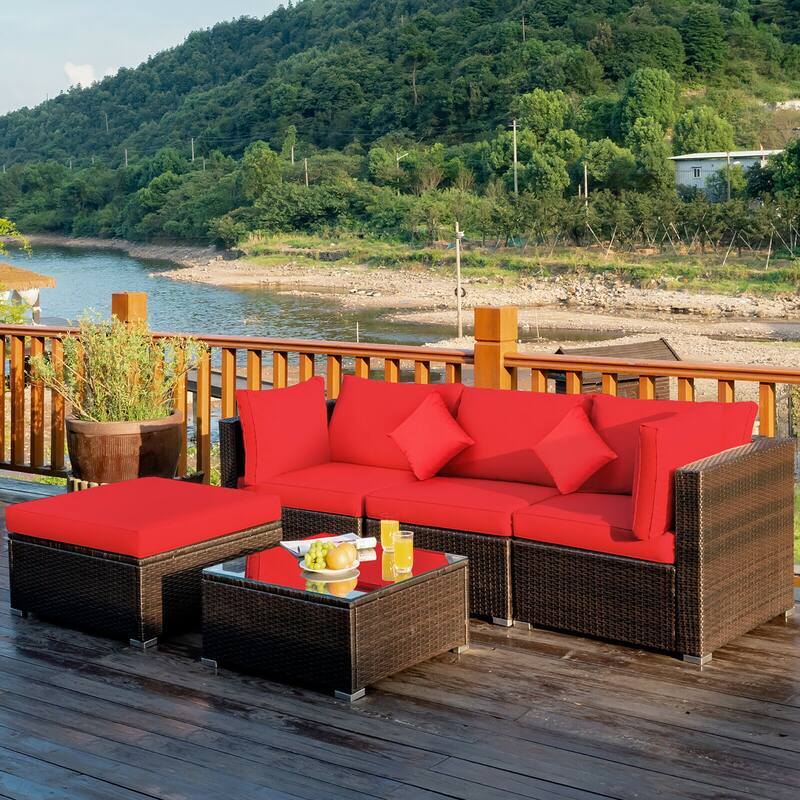 Costway 5PCS Outdoor Patio Rattan Furniture Set Sectional Conversation - See Description