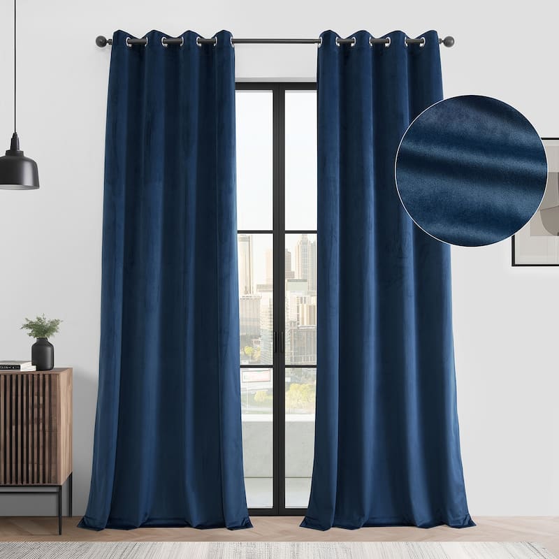Exclusive Fabrics Basic Deluxe Velvet Curtains Pair - 2 Panels - Grommet Room Darkening Curtains