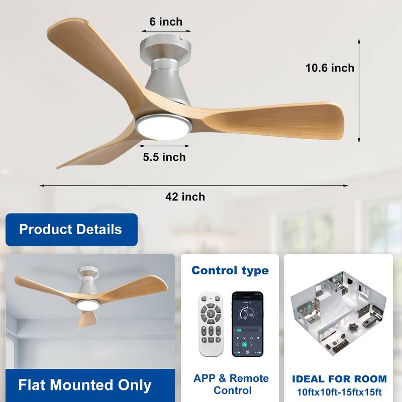 Ceiling Fan Without Light: 42-52 Inch 3 Blade Indoor Outdoor Fans for Patios