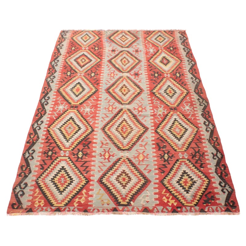 ECARPETGALLERY Flat-Weave Sivas Red Wool Kilim - 5'7 x 9'11