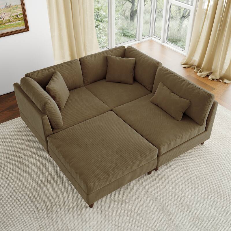 112" W Modern Upholstered Corduroy Modular Sectional Sofa