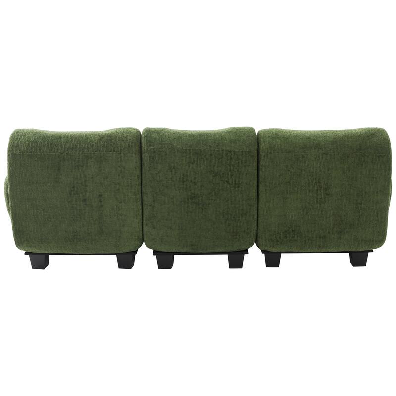 3-Seater Sofa Chenille Upholstered Couch Fully Compressed Design Sofa with Arc-shaped Armrests for Living Room, Apartment