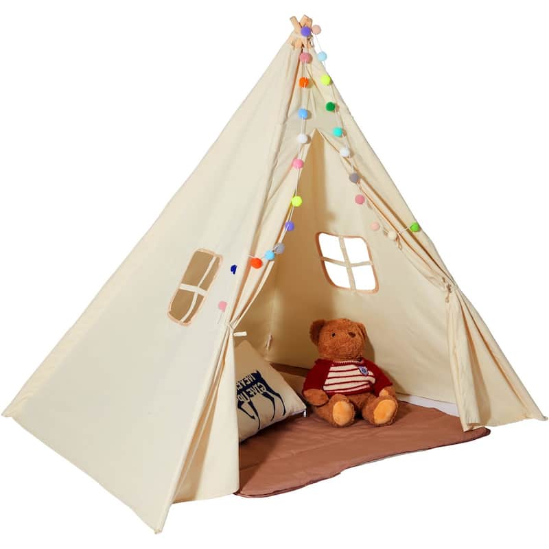 Kids Play Tent with Mat and Lamp Indoor Outdoor Tent for Toddlers - 46.5 x 46.5 x 56.3 in