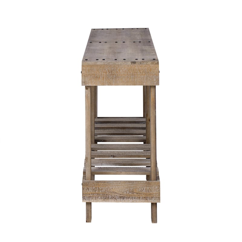 63'' Long Console Table, Entryway Display Table with Natural Wood Grain, Vintage Sofa Table w/ Bottom Shelf