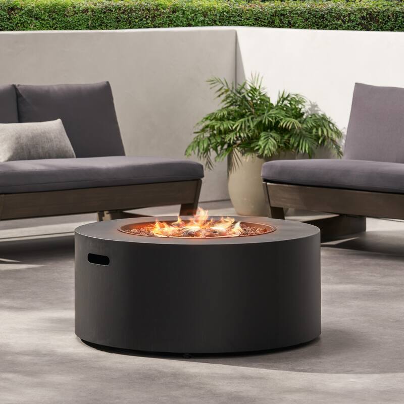 32 in. W x 32 in. D x 13.5 in. H Iron Propane Gas Burning Round Outdoor Patio Fire Pit in Dark Grey