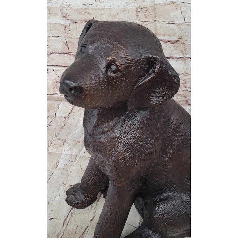 Bronze Metal Labrador Puppy Imitative Dog Sculpture Statue Figure Signed Art Collectible