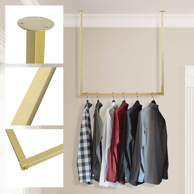 Industrial Pipe Golden Clothes Wall Mounted Garments Rack - Bed Bath ...