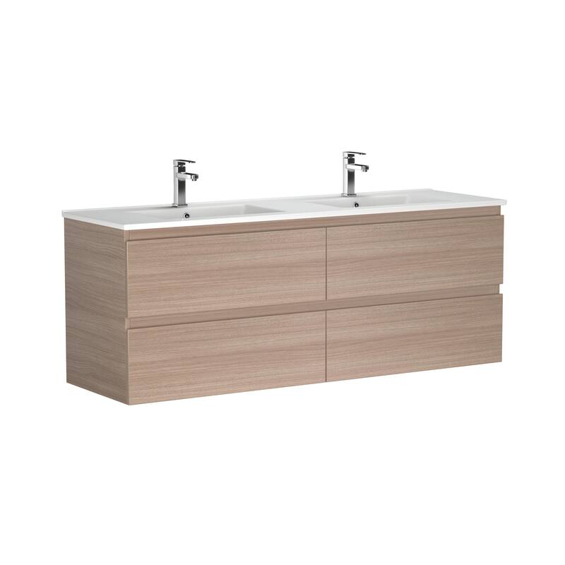 CB HOME 24''/30''/36''/48''/60'' Wall Mounted Bathroom Vanity with Sink, OAK Floating Bathroom Vanity Cabinet with Sink,Drawers.