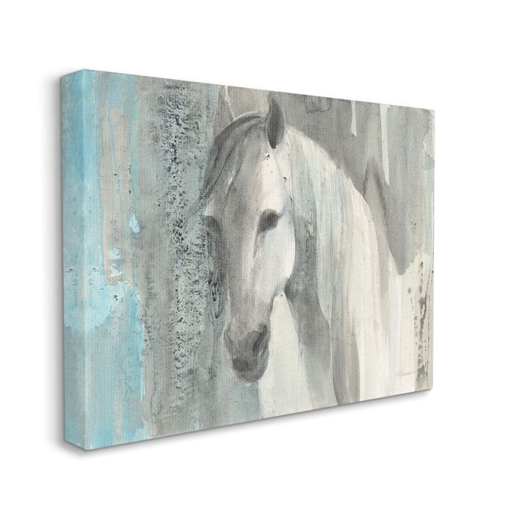 Stupell White Wild Horse Portrait Farm Animal Blue Grey Watercolor Canvas Wall Art