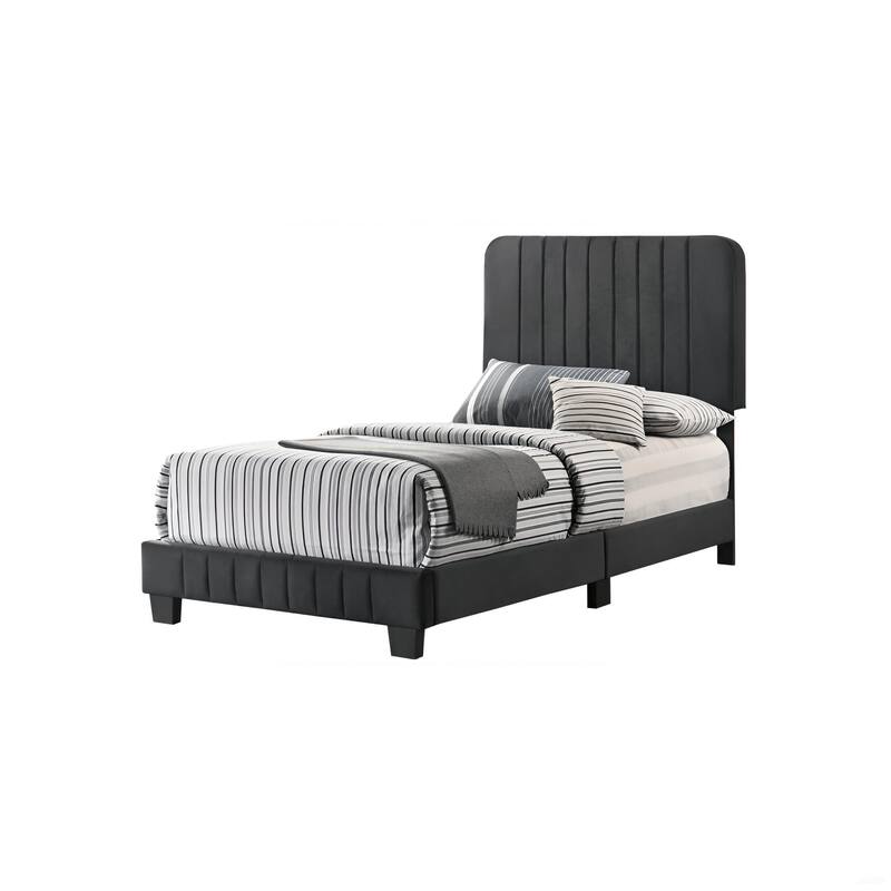 Modern Twin Bed with Storage and Velvet Upholstery