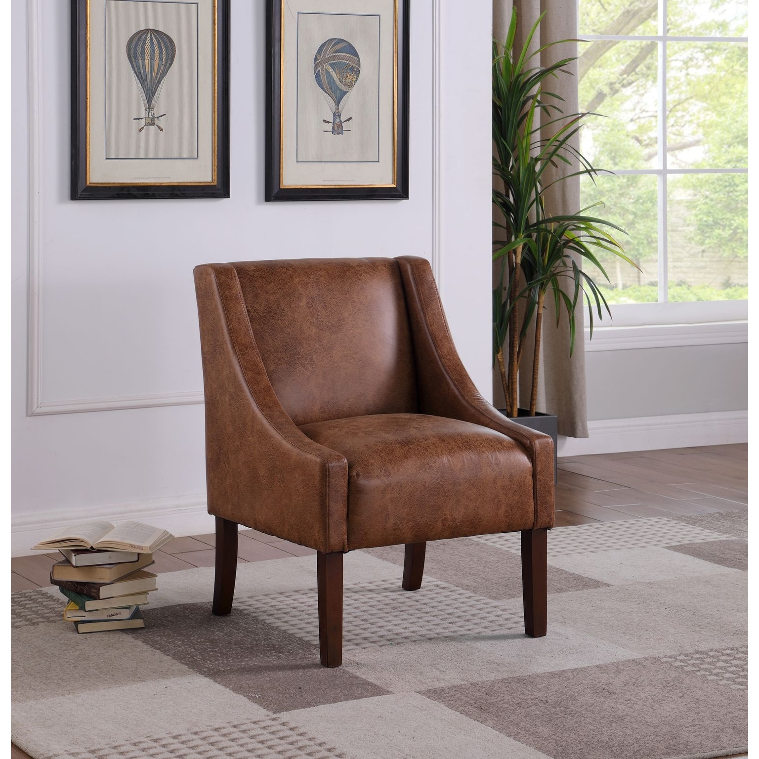 HomePop Modern Swoop Arm Accent Chair - Distressed Brown Faux Leather