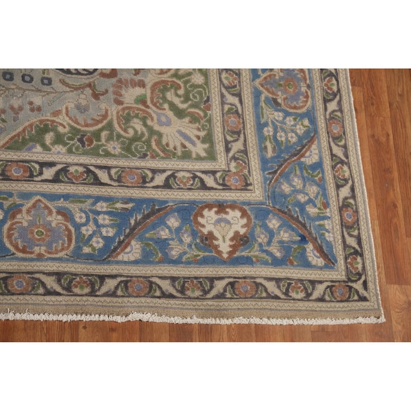 Tabriz Persian Vintage Area Rug Hand-Knotted Geometric Wool Carpet - 9'10"x 12'9"