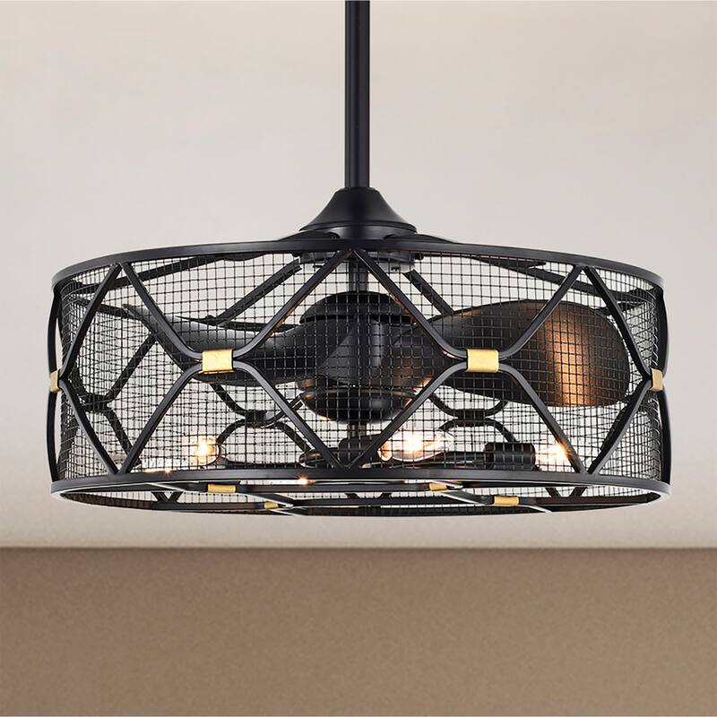 Matte Black 24-inch 6 Lights 3 Blades Lighted Ceiling Fan with Remote