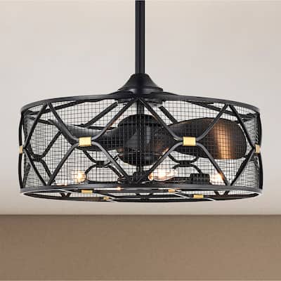 Nelle 24-inch Matte Black 6 Lights 3 Blades Lighted Ceiling Fan with Remote