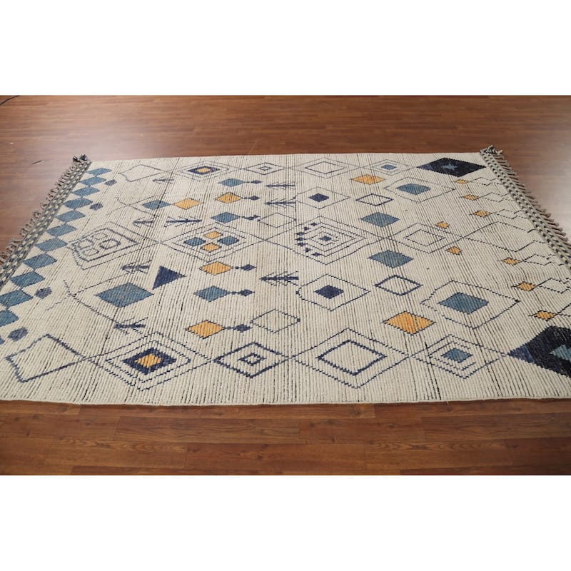 Geometric Moroccan Oriental Area Rug Hand-Knotted Wool Carpet - 5'9"x 9'0"