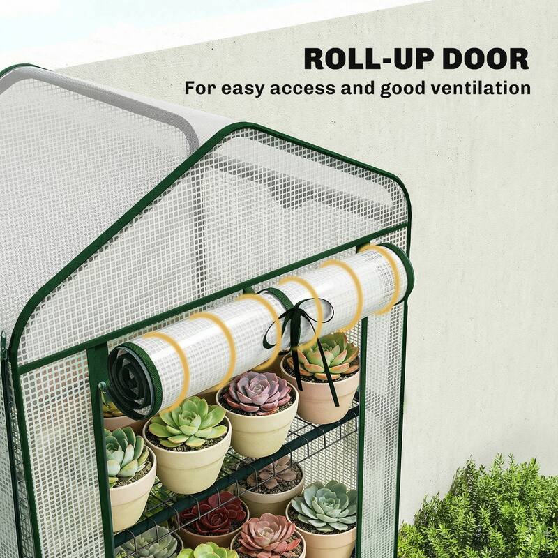 Outsunny 5 Tier Mini Greenhouse with Screen Roof, 27.6" x 19.7" x 75.6", Portable Small Greenhouse with High Strength PE Cover