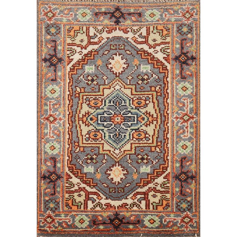 Hand Knotted Oriental 100% Wool Carpet Traditional Medallion Greys & Charcoal Heriz (serapi) Area Rug - 3' 0'' X 2' 0''